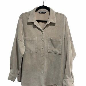 2/$25 Zara Beige Long Sleeve Button-Up Collar Shirt Shacket